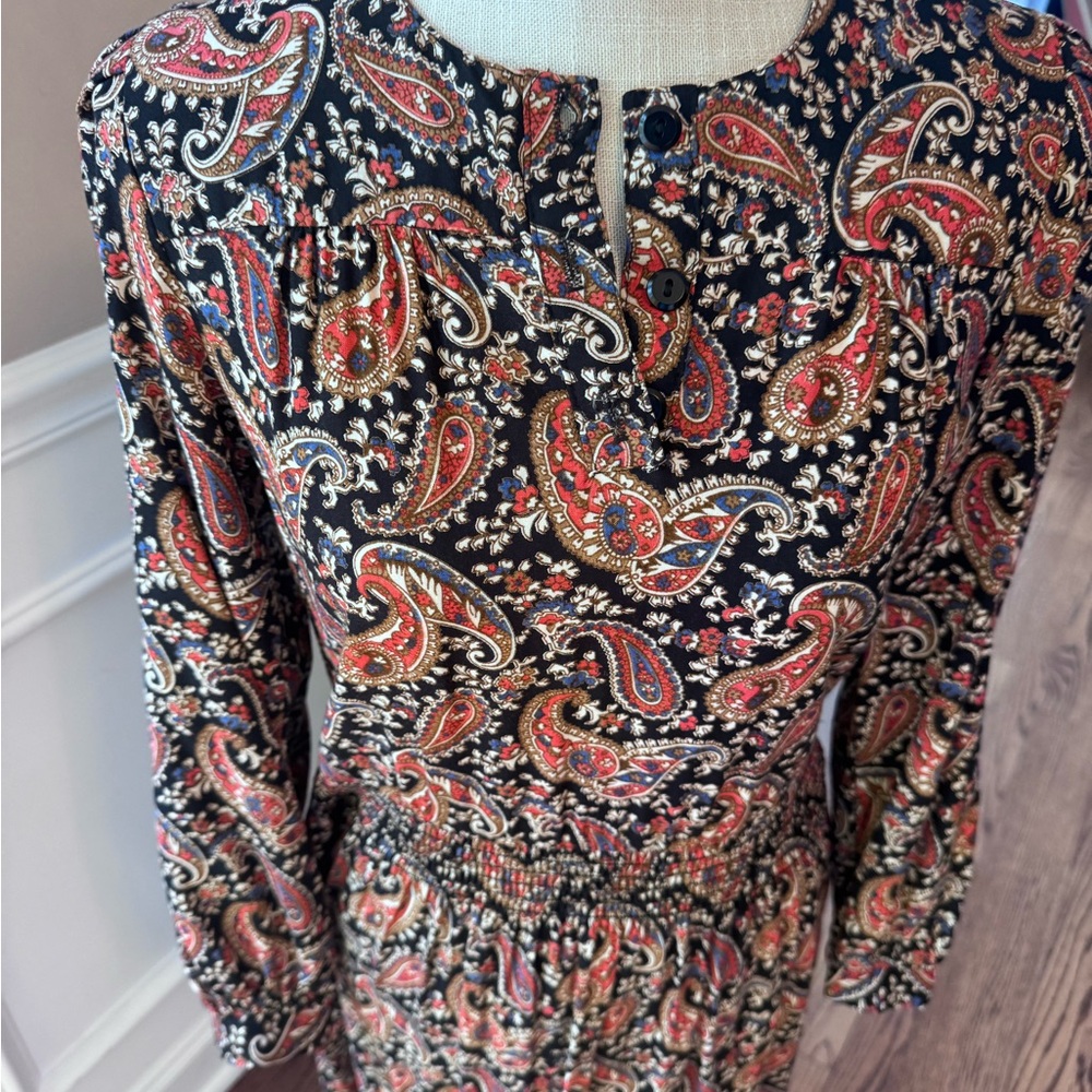 Vintage Taurus II Paisley Midi Dress‎ Smocked Waist ILGWU Union Made Size 6 - Picture 7 of 16